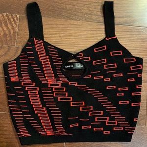 Red Geo Keyhole Crop Tank Top